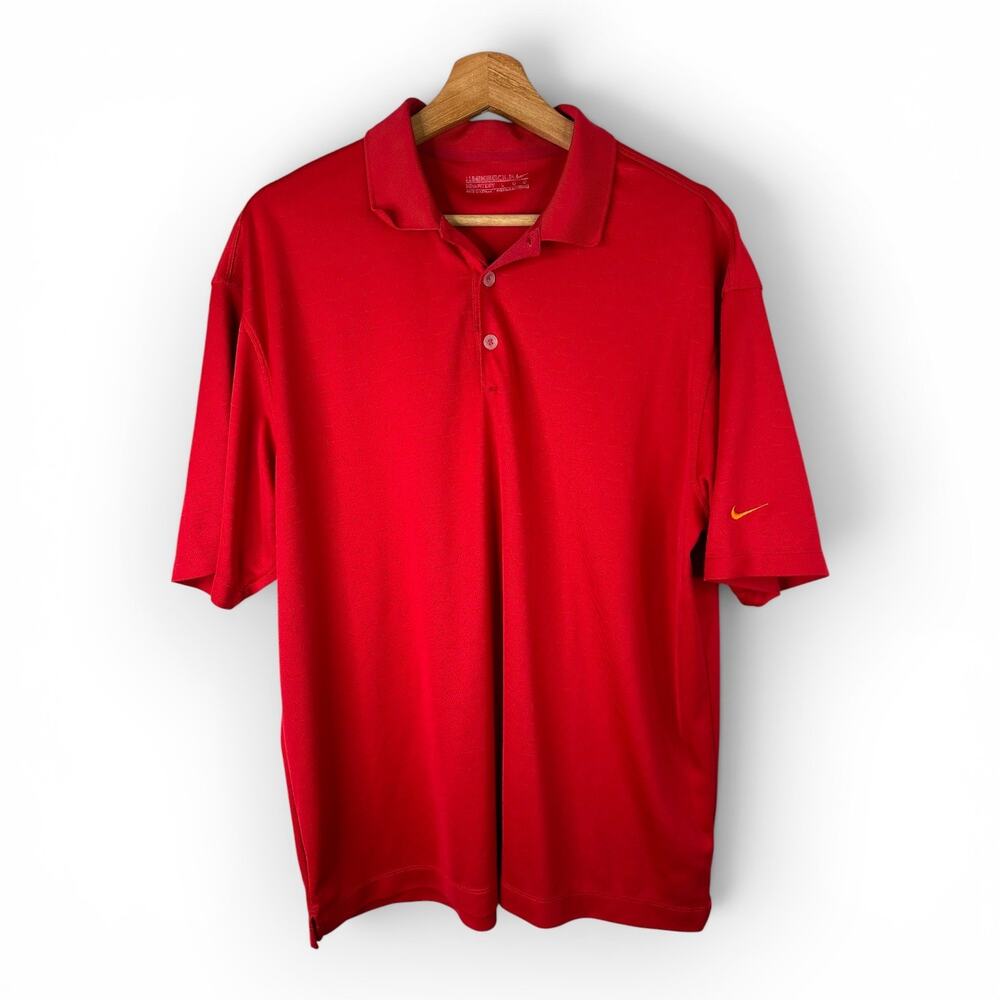 Nike Golf Dri-Fit Polo Shirt Mens Large L Red Short Sleeve Textured Athletic Top